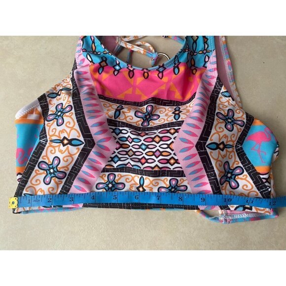 YMI WOMEN'S SWIMSUIT LACE UP BACK TOP Geometric Print Size S - Picture 5 of 5